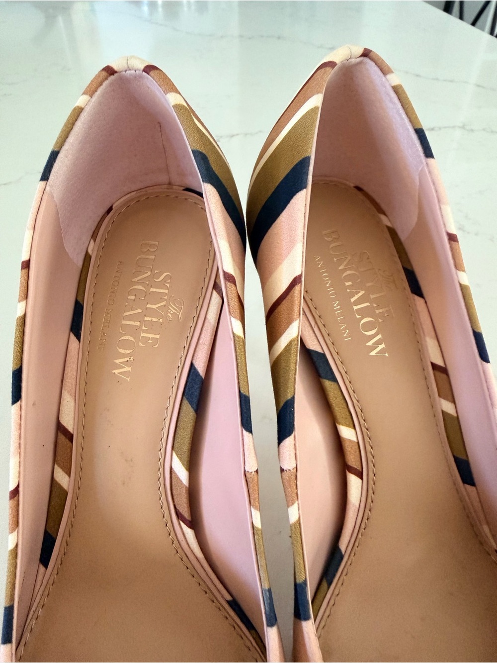 ANTONIO MELANI Pink Multi-Stripe Pointed Toe Bow Pumps - Picture 4 of 6